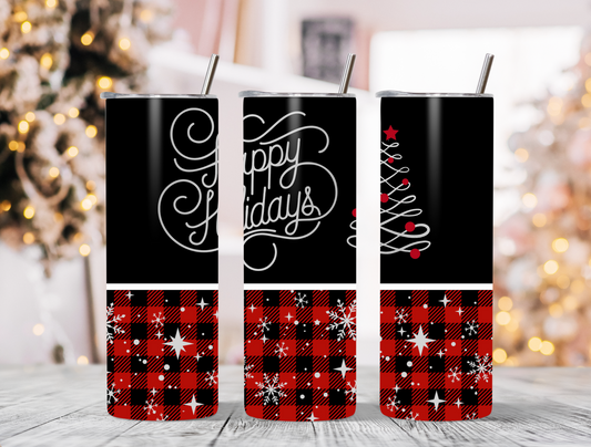 Happy Holidays Tumbler in Silver