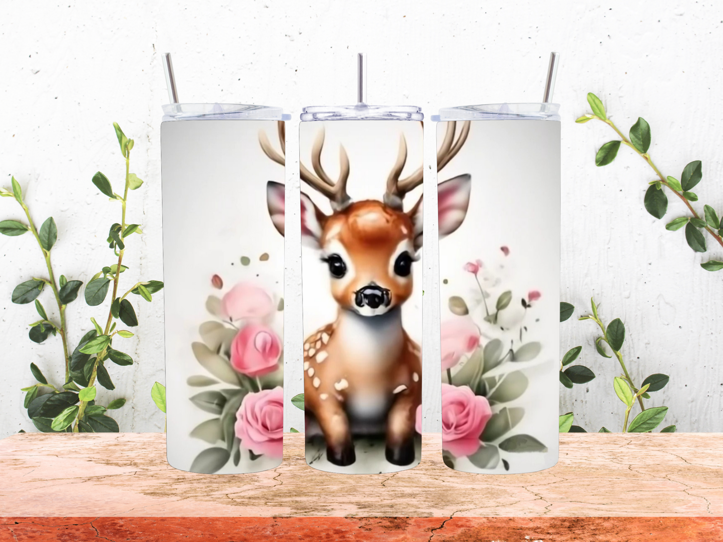 Baby Deer Tumbler in Flowers